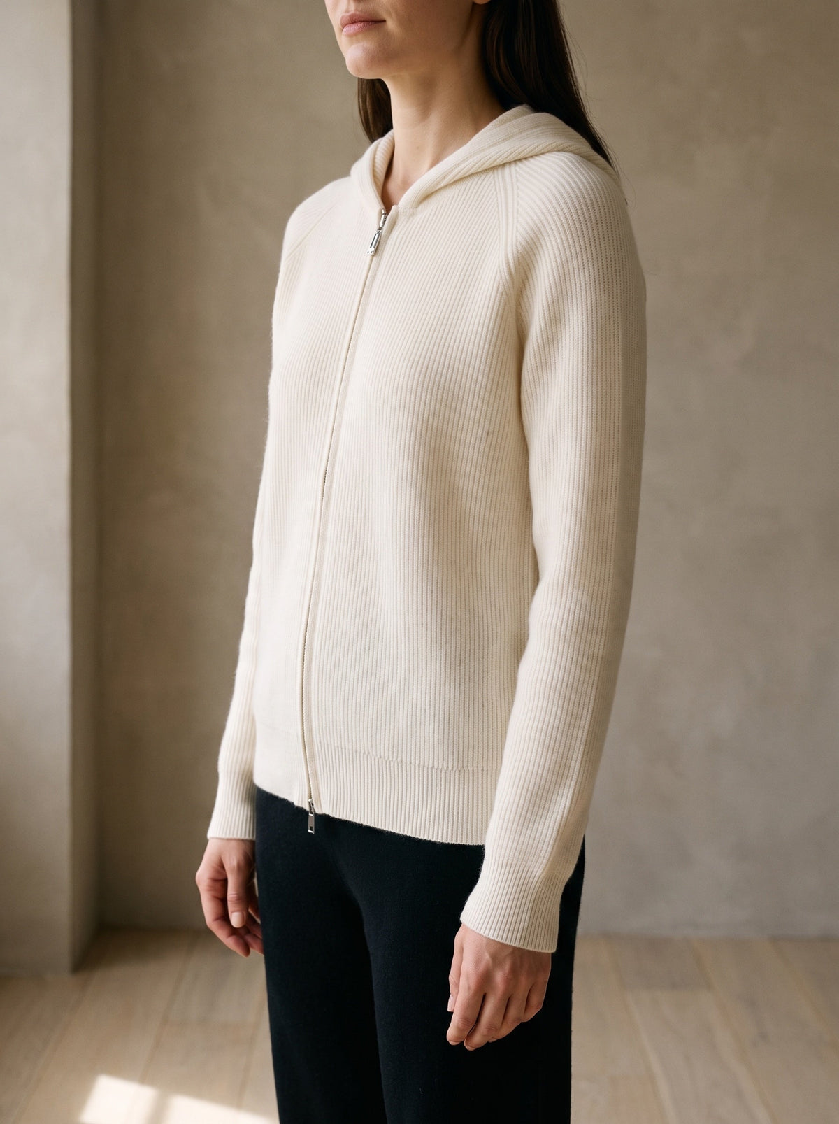 The Clover Jumper in Cream, worn — front view