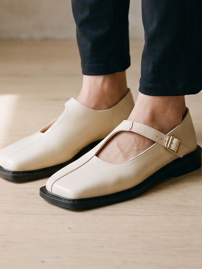 The Effie Mary Jane in White — the shoe close, worn
