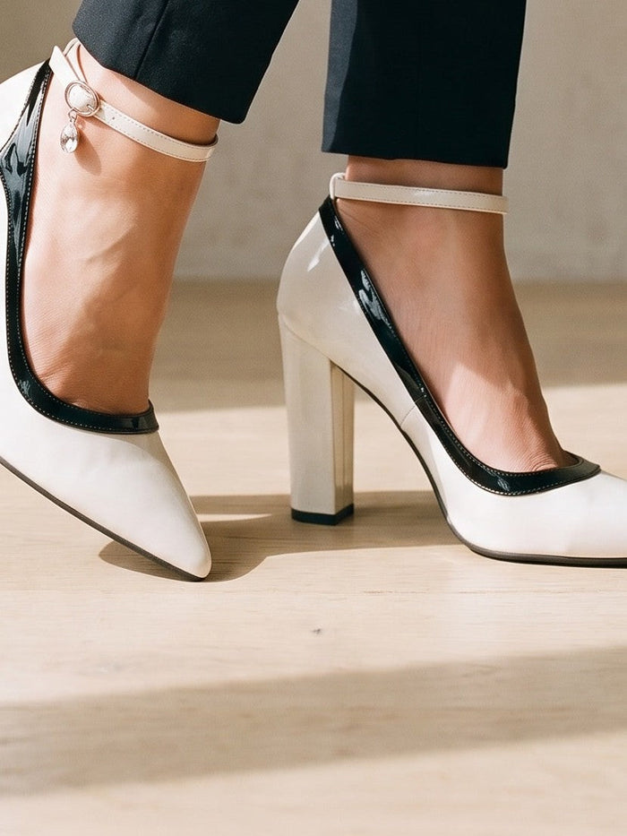 The Marnie Pump in White — the shoe close, worn