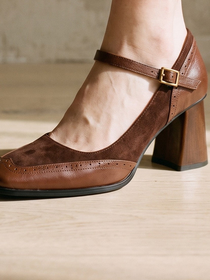 The Zadie Heel in Brown — the shoe close, worn