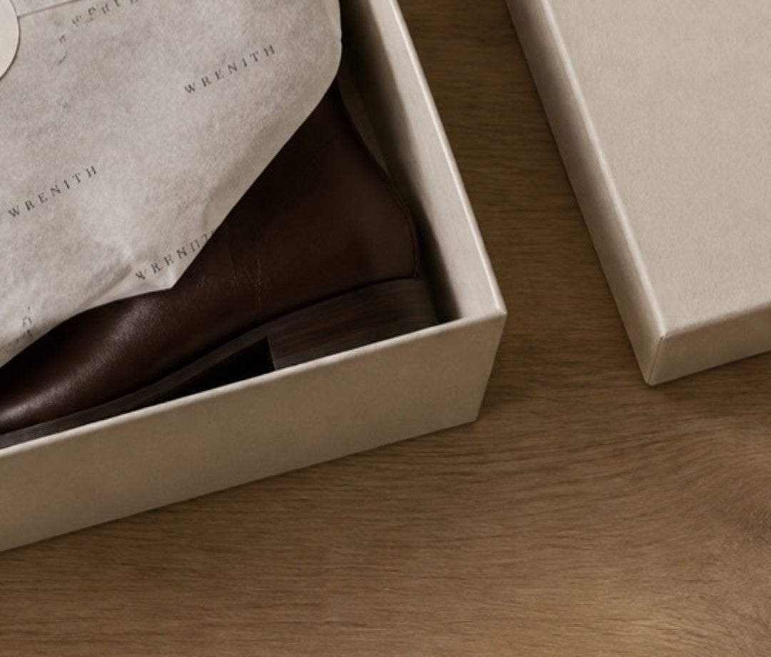 The tissue paper close, the Wrenith wordmark repeated across it